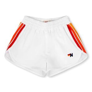 White Athletic Shorts with Rainbow Stripes